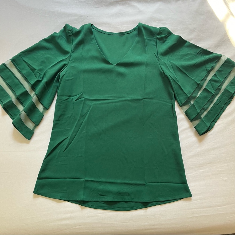 Multicolored Bell Sleeve Asymmetrical Blouse